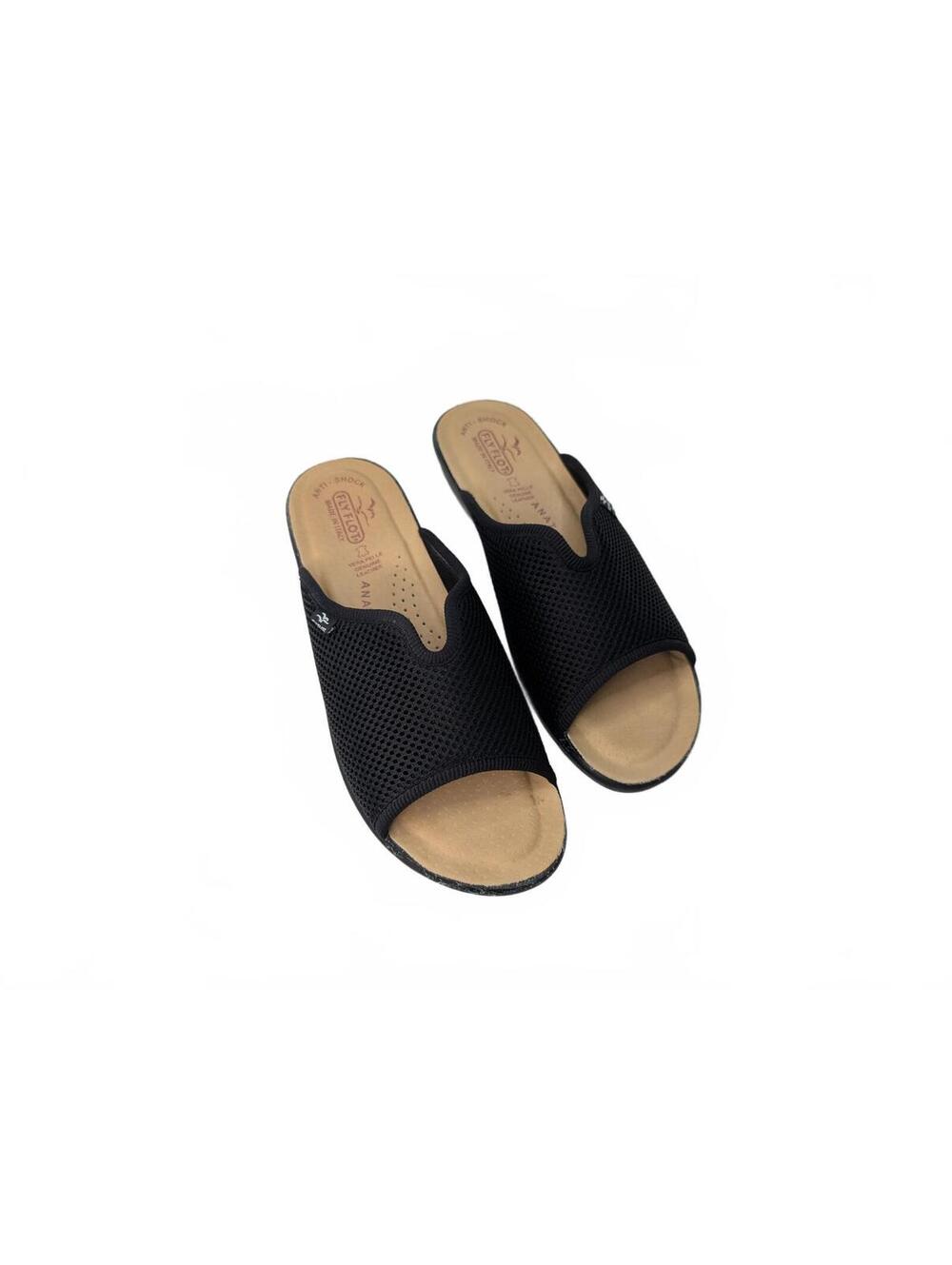 Fly Flot Women's Black Mesh Slip-On Sandals with Anatomic Leather Insoles 40